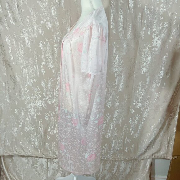 Vintage Vanity Fair Light Pink Floral Button Up Night Dress Coquette Size M - Picture 3 of 8